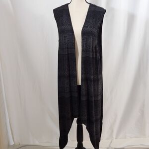 Laura Fantini Vintage Black Vest Sleeveless Open Cardigan Duster OS